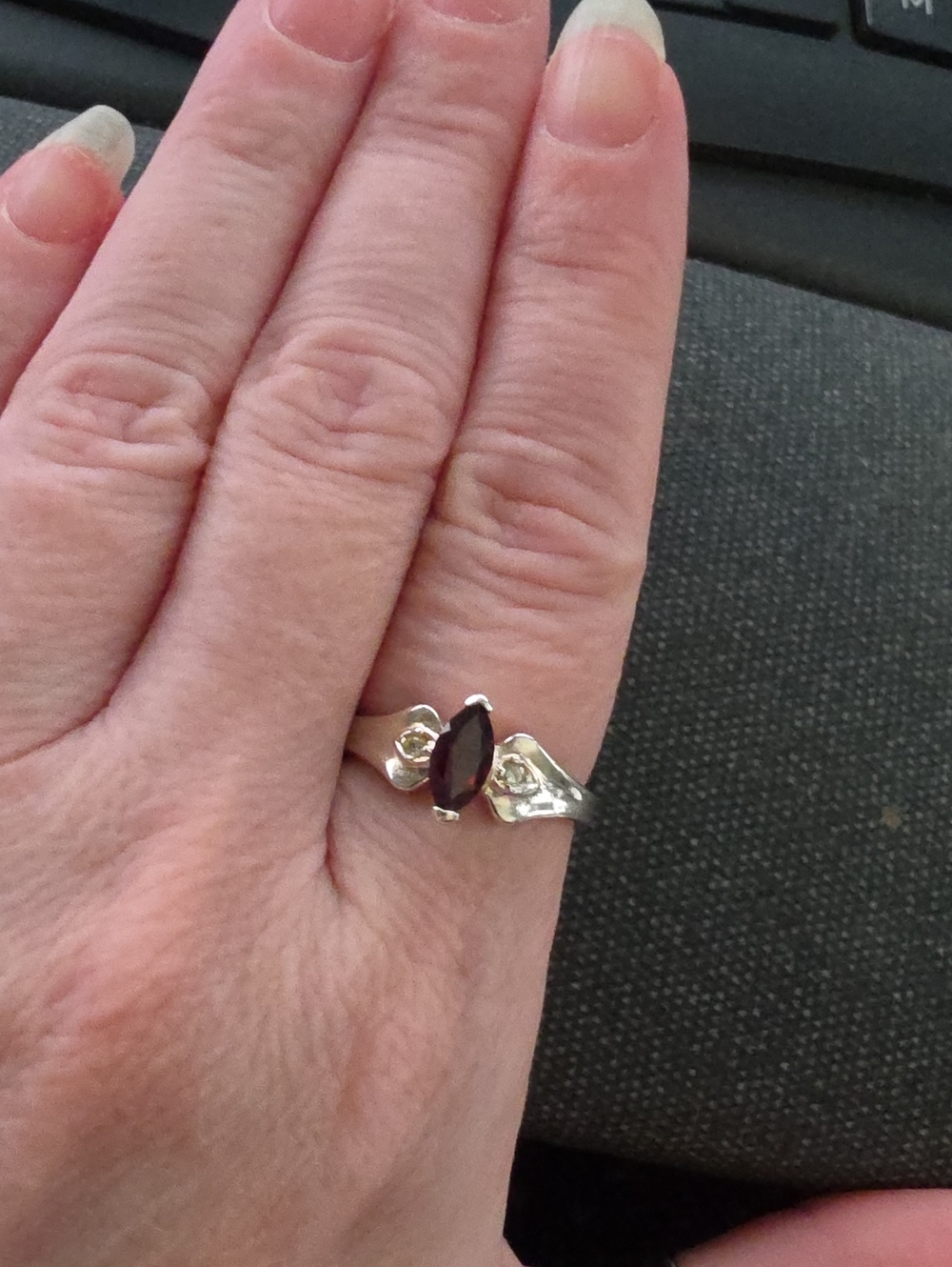 Elegant Silver Ring with Deep Red Garnet Marquise Stone